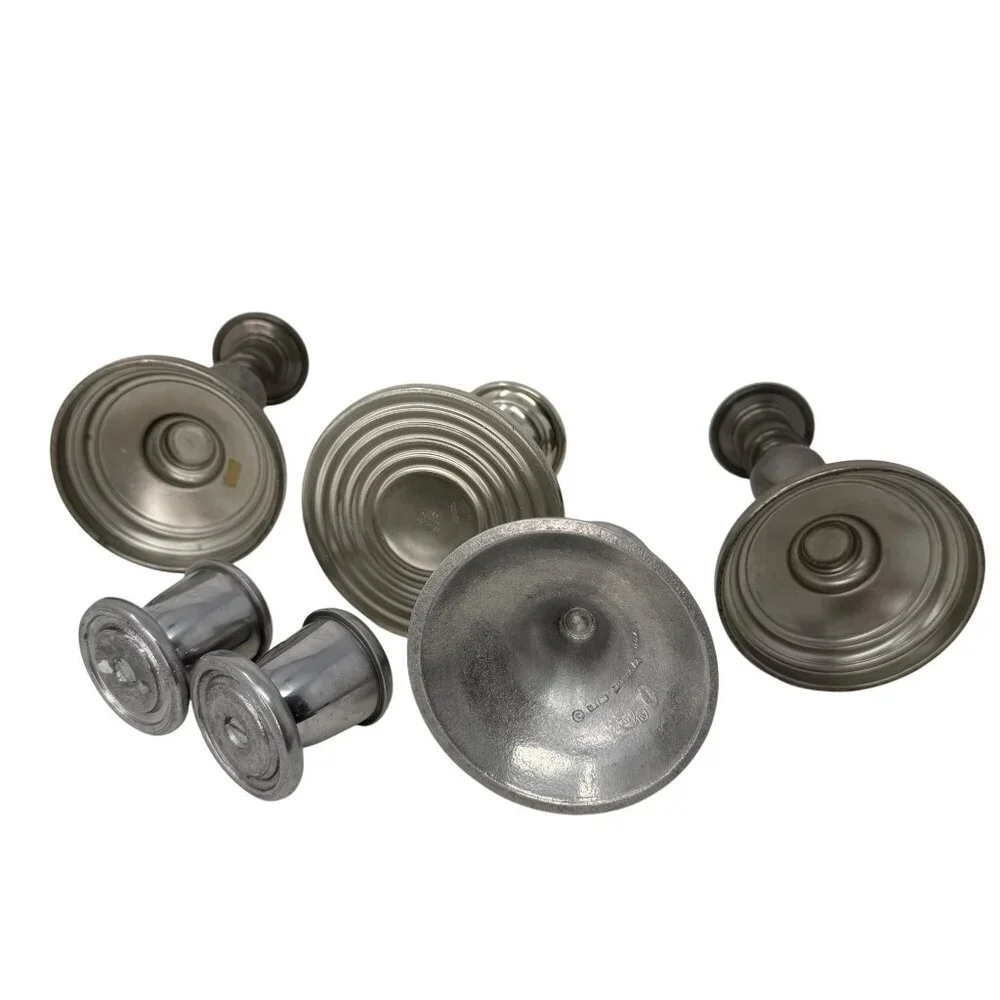 Set 6 Mismatched Vintage Pewter‎ Candlesticks Silver Vintage Candle Holders